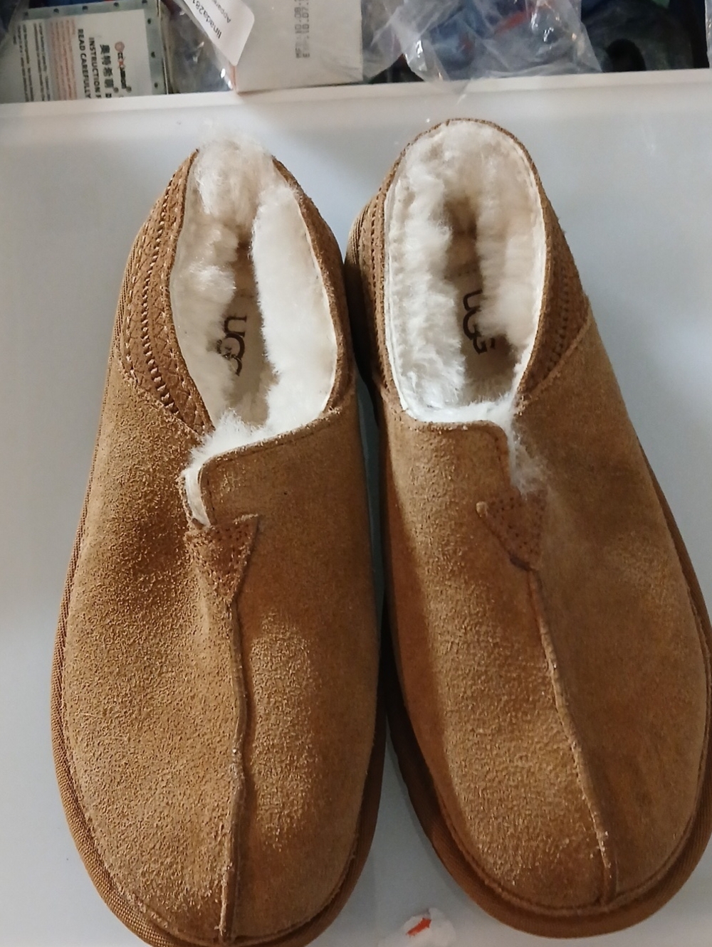 UGG Woman's Chestnut Suede Shearling Slip-On Slippers